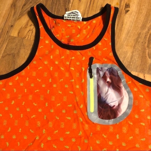 Sex Money Weed Orange 420 Tank Top Muscle Shirt Mens Small Zip Pocket - Picture 6 of 10